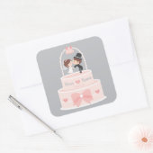 Schattigee bruid en bruidegom Topper Bruiloft Deco Vierkante Sticker (Envelop)