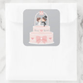 Schattigee bruid en bruidegom Topper Bruiloft Deco Vierkante Sticker (Tas)
