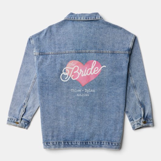 Schattigee bruid Script hart bruiloft Custom Denim Jacket (Achterkant)
