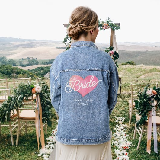 Schattigee bruid Script hart bruiloft Custom Denim Jacket
