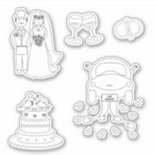 Schattigee bruidegom trouwringen taart auto Graphi Sticker (Voorkant)