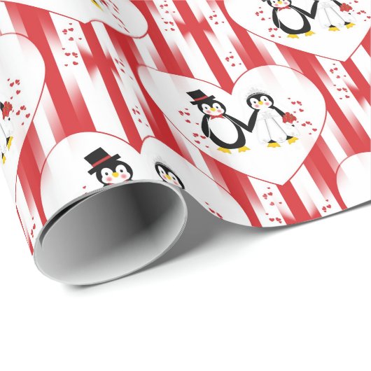 Schattigee bruiloft pinguïns inpakpapier (Rol Hoek)