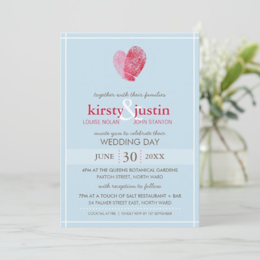 SCHATTIGEE BRUILOFT UITNODIGEN moderne vingerafdru Kaart (Staand voorkant)