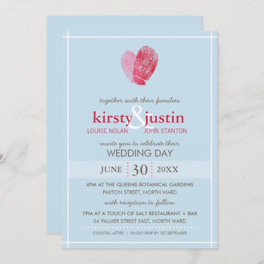 SCHATTIGEE BRUILOFT UITNODIGEN moderne vingerafdru Kaart (Voorkant / Achterkant)