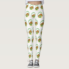 Schattigee Bruin Groene Cartoon Paddestoel Fungi A Leggings