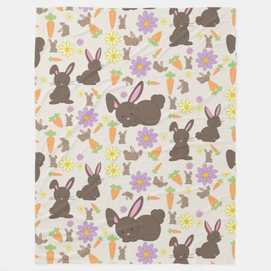 Schattigee Bruine Bunny Rabbit Pattern Print Fleece Deken (Voorkant)