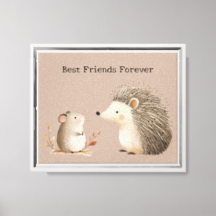 Schattigee Bruine Cream Hedgehog Mouse Beste Vrien Canvas Afdruk