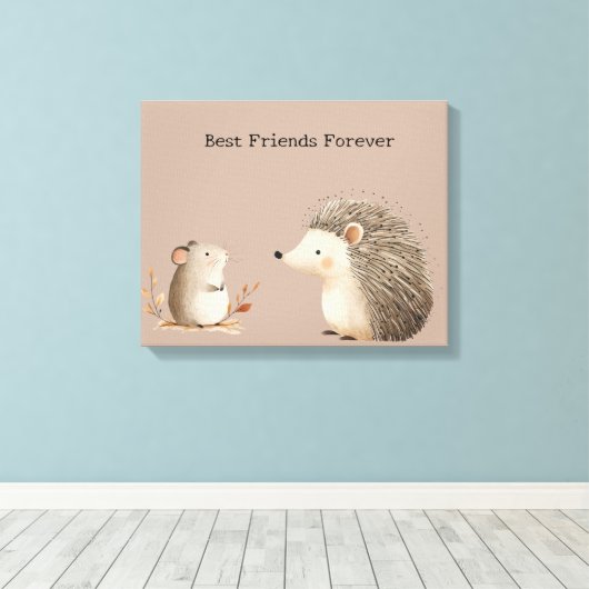 Schattigee Bruine Cream Hedgehog Mouse Beste Vrien Canvas Afdruk (Insitu (Houten vloer))