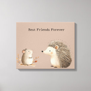 Schattigee Bruine Cream Hedgehog Mouse Beste Vrien Canvas Afdruk
