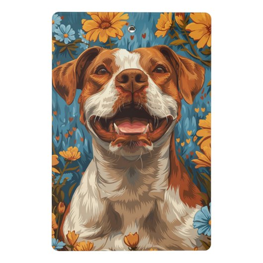 Schattigee bruine en witte hond en bloemen mini klembord (Achterkant)