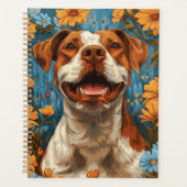 Schattigee bruine en witte hond en bloemen planner (Voorkant)