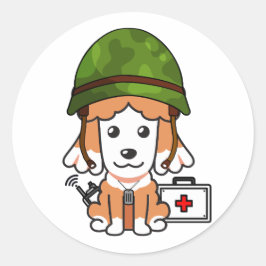 Schattigee Bruine Hond Dragen Legerhelm Ronde Sticker