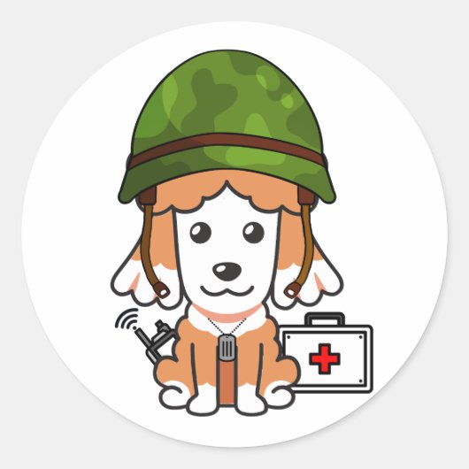 Schattigee Bruine Hond Dragen Legerhelm Ronde Sticker (Voorkant)