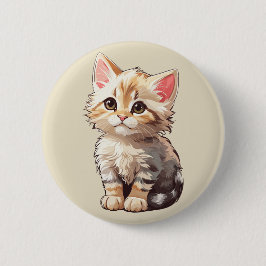 Schattigee bruine kawaii kitten ronde button 5,7 cm