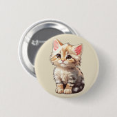 Schattigee bruine kawaii kitten ronde button 5,7 cm (Voorkant /achterkant)