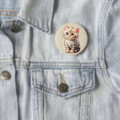 Schattigee bruine kawaii kitten ronde button 5,7 cm (In situ)
