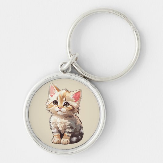 Schattigee bruine kawaii kitten sleutelhanger (Voorkant)