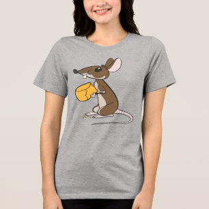 Schattigee bruine muis die een stuk kaas vasthoudt Tri-Blend shirt