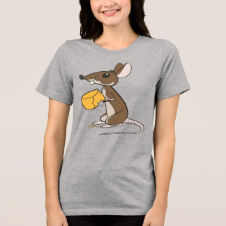 Schattigee bruine muis die een stuk kaas vasthoudt Tri-Blend shirt