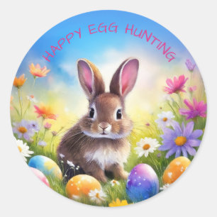 Schattigee Bruine Paas Baby Bunny Egg-Hunt Ronde Sticker