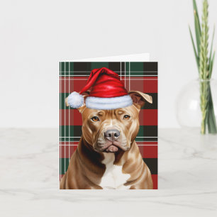Schattigee Bruine Pitbull Santa Dog Red Green Plai Feestdagen Kaart
