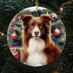 Schattigee bruine rand Collie Christmas Keramisch Ornament
