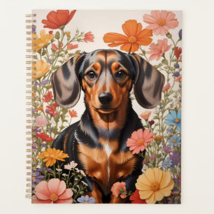 Schattigee bruine teckel en kosmos bloemen planner