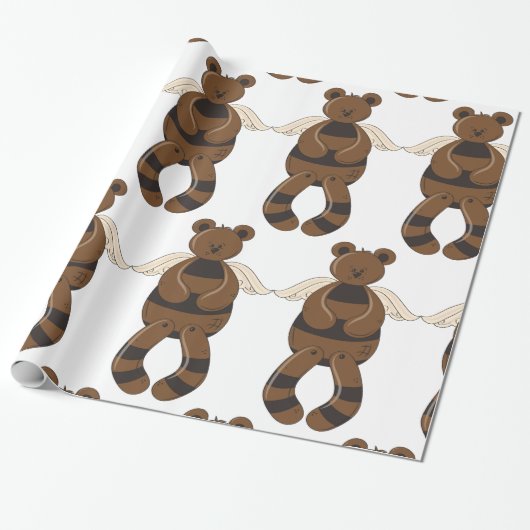Schattigee bruine teddybeer met engelenvleugels cadeaupapier (Uitgerold)