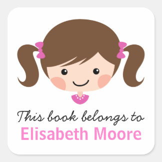 Schattigee brunette cartoon meisje gepersonaliseer vierkante sticker