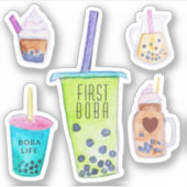 Schattigee Bubble Tea Eerste Boba Life Sticker Col (Voorkant)