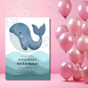 Schattigee Bubble Whale Ocean Wave Verjaardag Kaart