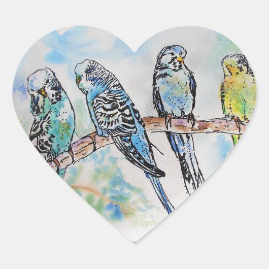 Schattigee Budgie budgies vogel Aquarel Kunst Hart Sticker (Voorkant)