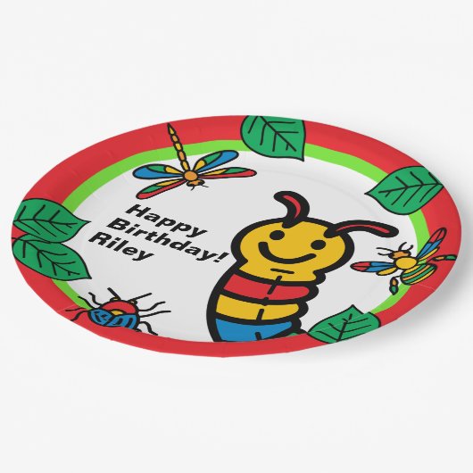 Schattigee Bug en Insect Kids Verjaardag Papieren Bordje (Gekanteld)