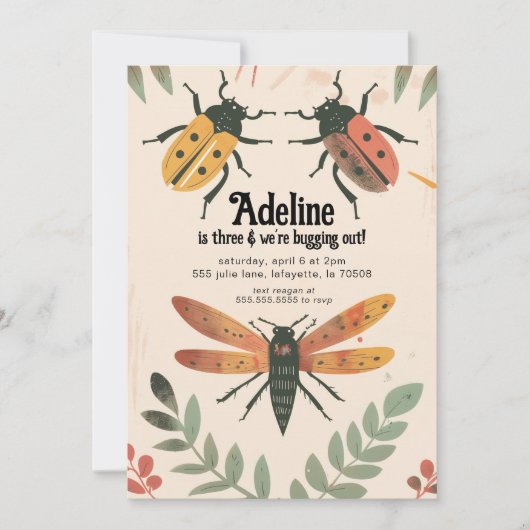 Schattigee Bug Insect Thema Verjaardagsfeestuitnod Kaart (Voorkant)