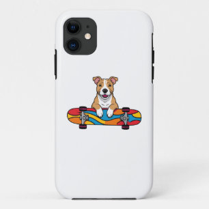 Schattigee Bull Terrier op een skateboard iPhone 11 Hoesje