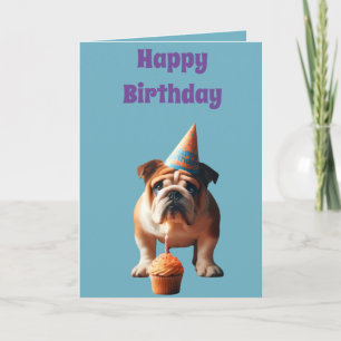 Schattigee Bulldog Draagt een Verjaardag Pet Kaart