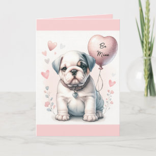 Schattigee bulldog puppy be mijn roze Valentijnsda Kaart