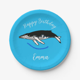 Schattigee bultrug walvis - Happy Birthday - Blauw Papieren Bordje