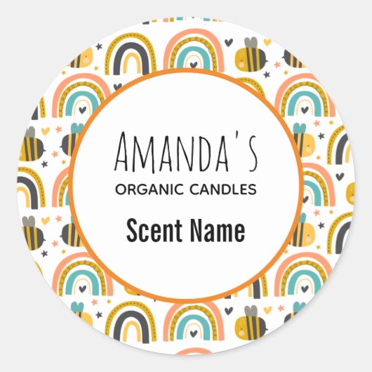 Schattigee Bumble Bee en Rainbows Pattern Candle Ronde Sticker (Voorkant)