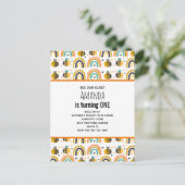 Schattigee Bumble Bee en Rainbows Pattern Verjaard Uitnodiging Briefkaart (Staand voorkant)
