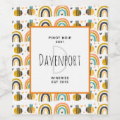 Schattigee Bumble Bee en Rainbows Pattern Winery Wijn Etiket (Enkel label)
