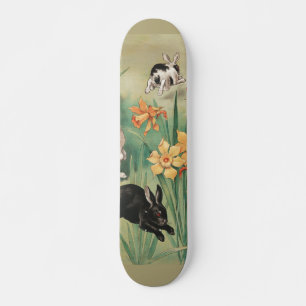 Schattigee Bunnies met Daffodil Flowers Antiek Pas Skateboard