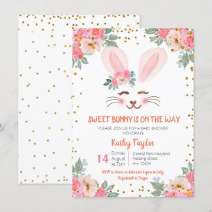 Schattigee Bunny baby shower meisjes bloemenuitnod Kaart