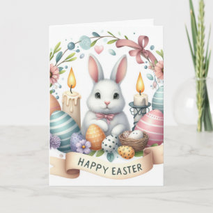 Schattigee Bunny Candle Illustration Pasen Feestdagen Kaart
