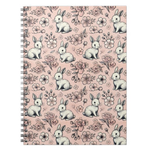 Schattigee Bunny & Cherry Blossom Doodle Notitiebo Notitieboek