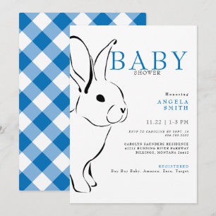 Schattigee Bunny Cobalt Blue Gingham Baby shower Kaart