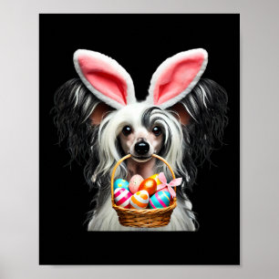 Schattigee Bunny Ear Chinese Crested Dog Easter Eg Poster