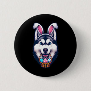 Schattigee Bunny Ear Siberische Husky Dog Easter E Ronde Button 5,7 Cm