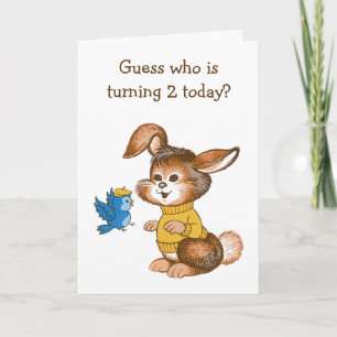 Schattigee Bunny en Bluebird Kinder Tweede Verjaar Kaart