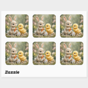 Schattigee Bunny en Chick Paasscène Vierkante Sticker